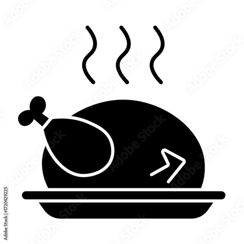 ローストチキン料理のシルエットアイコンイラスト