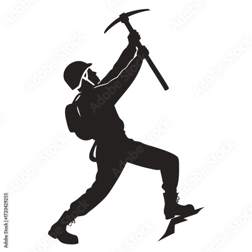 silhouette climber with pickaxe climbing clip art preview