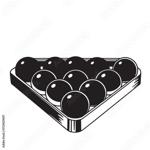 Black and white illustration of a complete billiard ball rack filled with pool balls