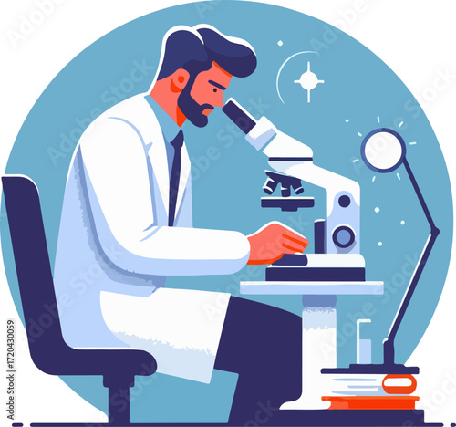 Medical_Laboratory_Science_Illustration_–_Researcher_in_Lab_Coat_Using_Micro
