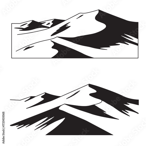Black and white mountain range illustration featuring dune inspired shapes for graphic design