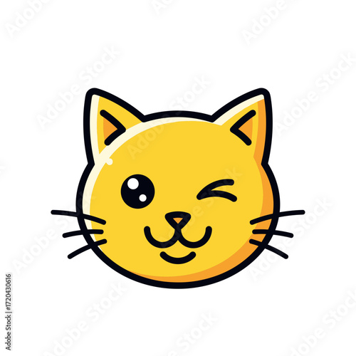 A cute yellow cartoon cat head with a playful winking expression and thick black outline.