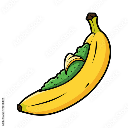 Bright Yellow Banana Filled with Vibrant Green Mashed Avocado.