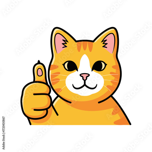 Cartoon Cat Giving a ThumbsUp Orange and White Striped Cute Expression.