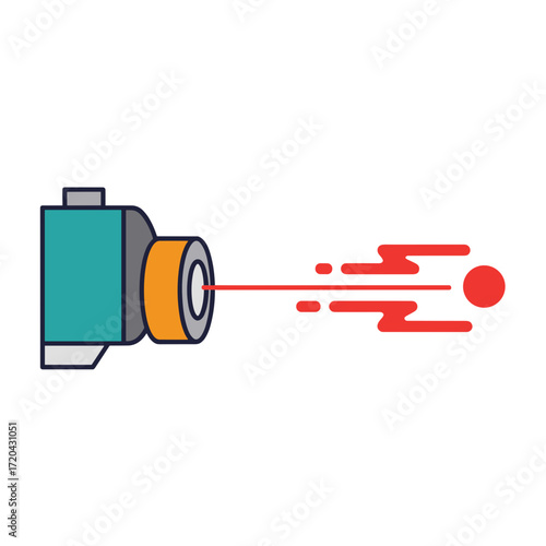 Colorful Flat Icon of a Futuristic Laser Gun Firing a Red Energy Beam.