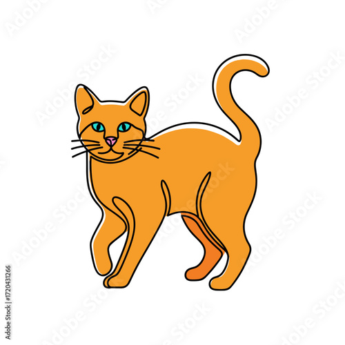 OneLine Drawing of an Orange Cat in a Walking Pose.