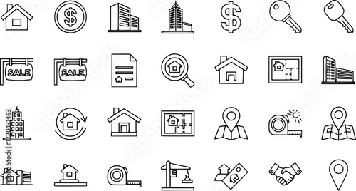 Vector set of real estate thin line icons.