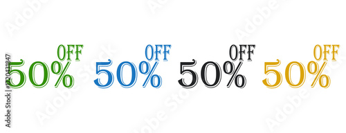 50% Off text banner, discount and sale symbol
