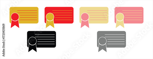 Flat certificate and ribbon icons, professional achievement symbol