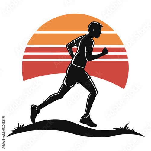Runner racing against sunset silhouette