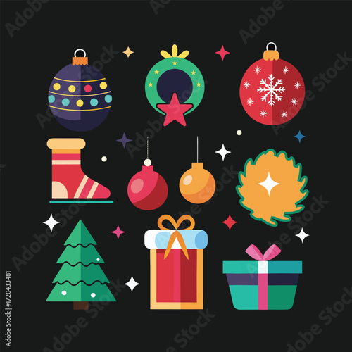 Festive Christmas Tree Collection – Realistic Vector Bundle of Traditional Holiday Icons