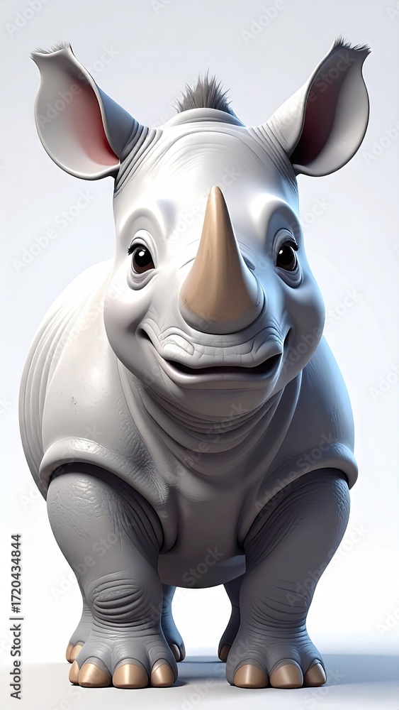 Fototapeta premium Adorable Cartoon Rhino Baby 3D Render