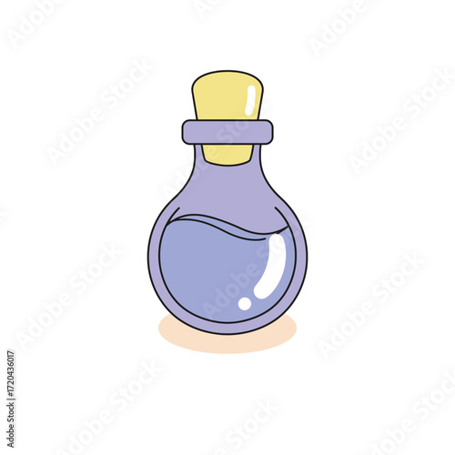 Cartoon potion bottle with blue liquid and cork stopper.