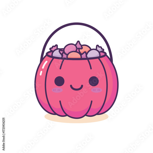 Cute Pink Pumpkin Candy Bucket Full of Sweets.