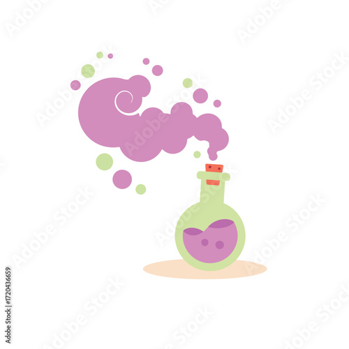 magical potion in flask science experiment alchemy laboratory glassware chemical reaction.