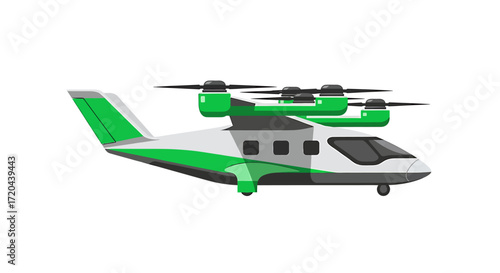 Green and White Electric Vertical Take-Off and Landing (eVTOL) Aircraft Illustration