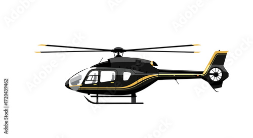 Elegant Black and Gold Helicopter Isolated on White Background Vector Illustration