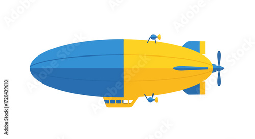 Vector Illustration of a Blue and Yellow Airship Isolated on White Background