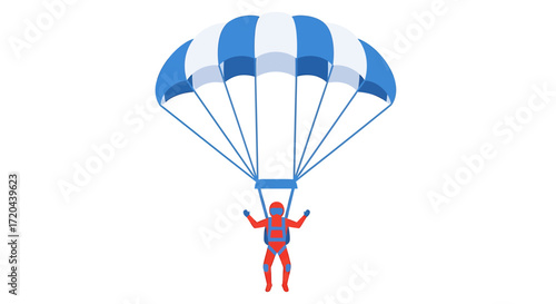 Vector Illustration of Skydiver with Blue and White Parachute on White Background