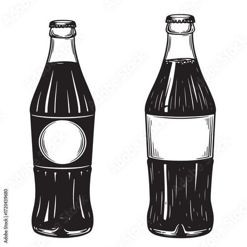Vintage hand drawn soda bottles vector illustration on white background for beverages designs