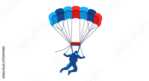 Isolated Skydiver with Parachute Illustration on White Background