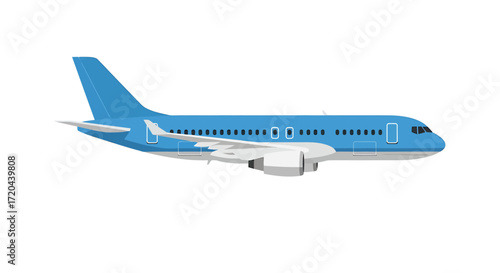 Blue Airplane Isolated on White Background, Flat Design Vector Illustration