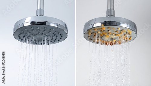 Shower head, clean and dirty