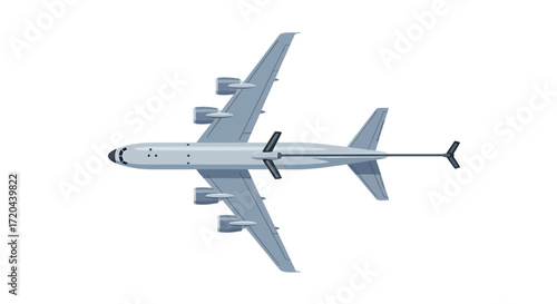 Isometric Airplane Illustration, Top View of Aircraft on White Background