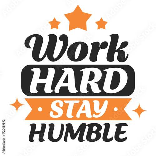 Motivational Fitness T-shirt Design with "Work Hard Stay Humble" Message and Star Accents