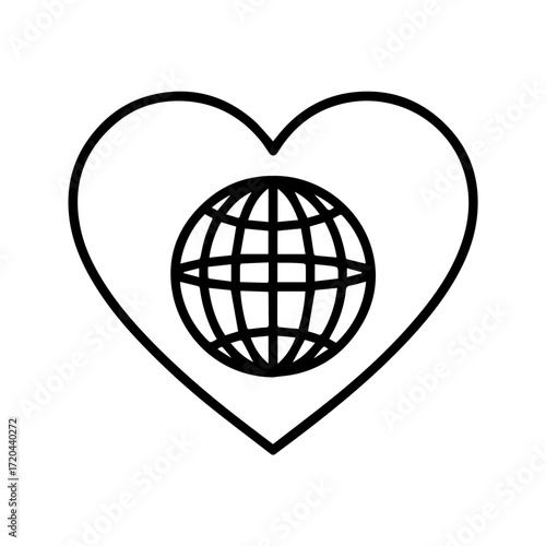 Show your love for the world with this simple, elegant globe icon inside a heart, perfect for environmental campaigns and international causes, originally a vector graphic