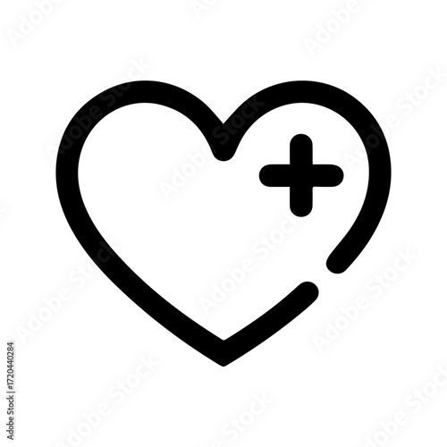 Heart icon with plus sign symbolizing healthcare, love, and wellness - perfect for medical, charity, or health-related designs for a modern aesthetic