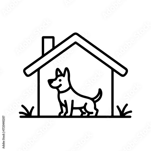Adorable dog inside a cozy home shelter illustration, promoting pet care and animal adoption, perfect for veterinary clinics and pet supply brands