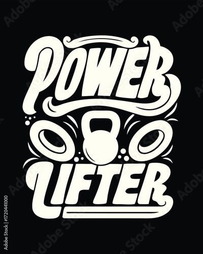 Powerlifter Graphic with Kettlebell for Weightlifting and Fitness Enthusiasts on a Black Backdrop