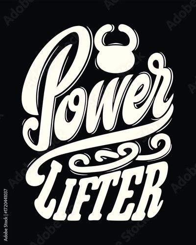 Vintage Style Powerlifter Design with Kettlebell Illustration for Fitness T-shirt