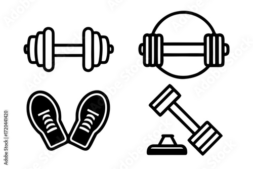 Minimal Line Art Fitness and Gym Equipment Icons Vector on White Background