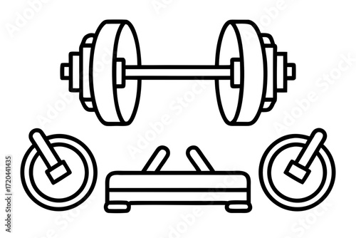 Minimal Line Art Fitness and Gym Equipment Icons Vector on White Background