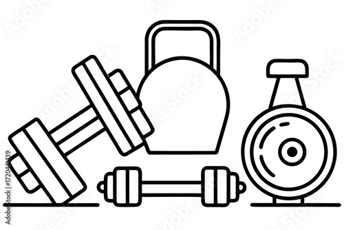 Minimal Line Art Fitness and Gym Equipment Icons Vector on White Background