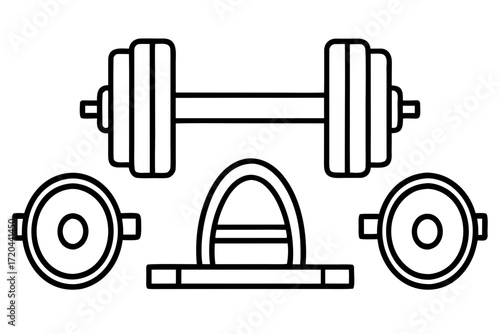 Minimal Line Art Fitness and Gym Equipment Icons Vector on White Background