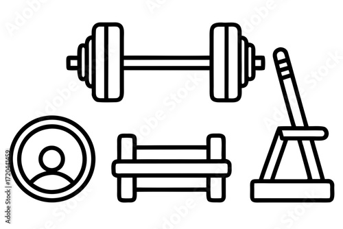 Minimal Line Art Fitness and Gym Equipment Icons Vector on White Background