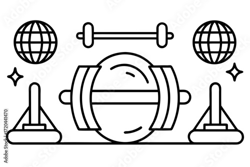 Minimal Line Art Fitness and Gym Equipment Icons Vector on White Background