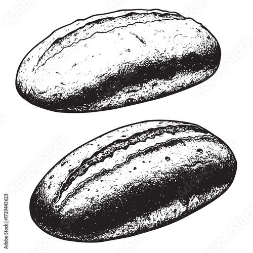 Hand drawn illustration of two rustic bread loaves perfect for bakery or food concepts