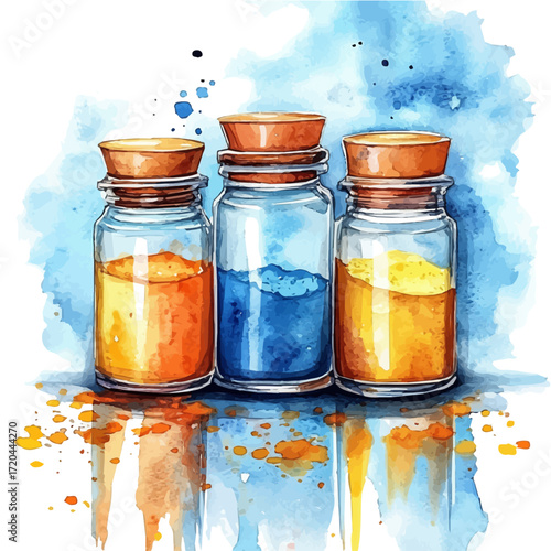 Indian Holi Powders, watercolor vector, isolated on a white background.