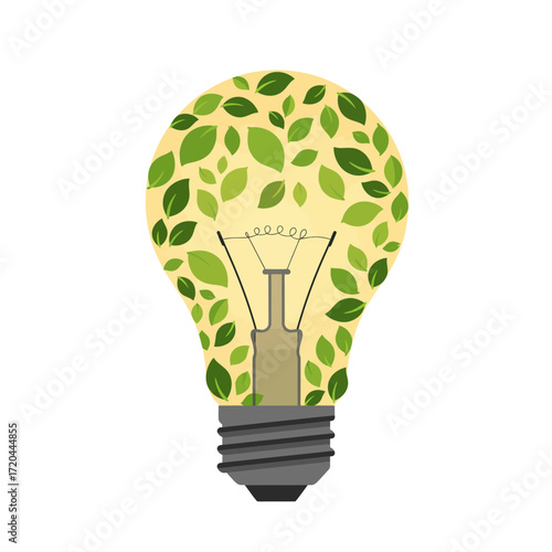 Eco-Friendly Lightbulb with Green Leaves Symbolizing Sustainable Energy Solutions and Bright Ideas for a Greener Future, originally designed as a vector graphic