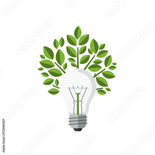 Innovative green energy concept with lightbulb and flourishing leaves symbolizing sustainable solutions for eco-conscious brands in the renewable sector