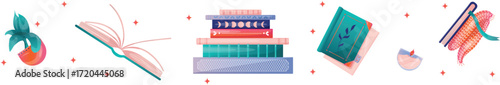 Set of books, flat design style. Vector illustration. Set of illustration for bookstore, bookshop, library, book lover, e-book, education.