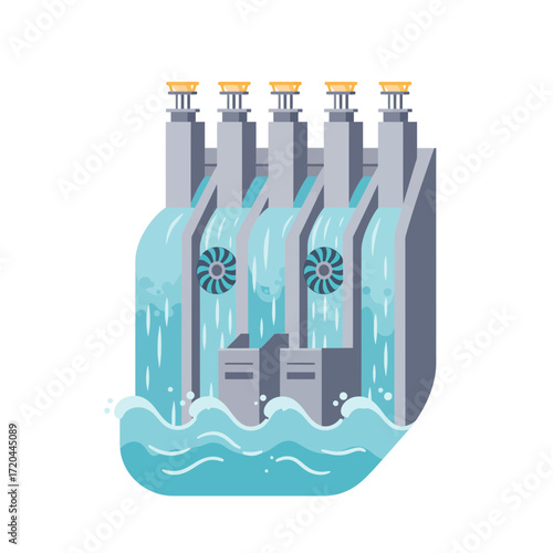 Modern hydroelectric dam illustration generating clean energy, a sustainable power source concept for environmental projects and renewable energy initiatives