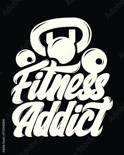 Fitness Motivation Artwork Bold Typography Kettlebell and Dumbbells Sports Apparel Design
