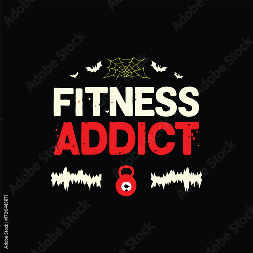 Halloween Themed Fitness Addict T-shirt with Bats and a Kettlebell for Gym Lovers