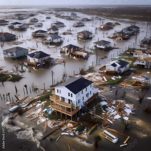 A climate change flood disaster, Ai generated image