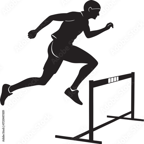 Runner hurdling obstacle silhouette